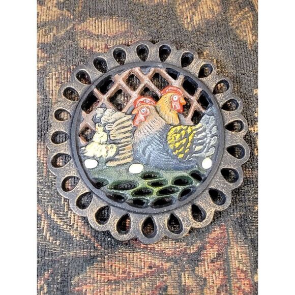 Cast Iron Rooster and Chicken Trivet- Set of 2 - Picture 2 of 6